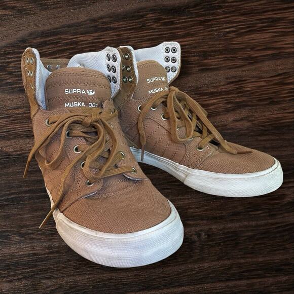 Supra Muska High Top Sneakers 001 Skytop Size 6.5 Mens‎ Khaki Tan Canvas EUC main image 5